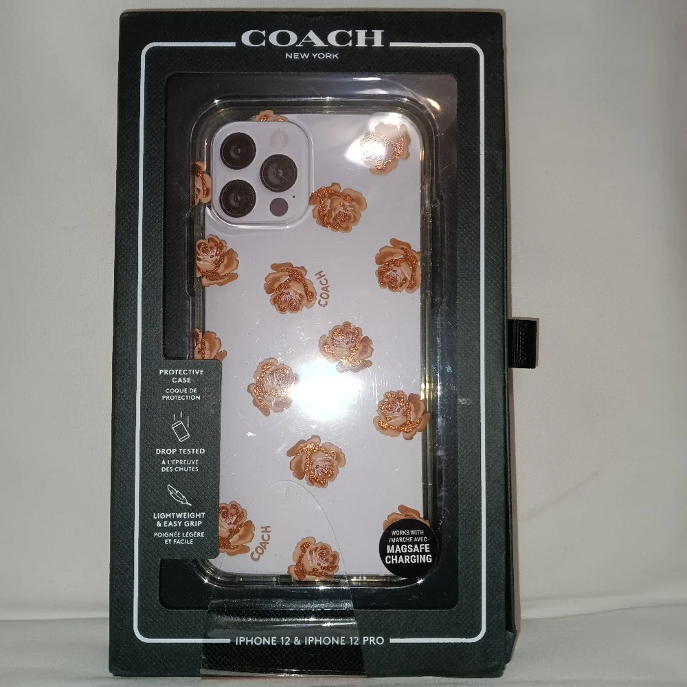 NIB-Coach iPhone 12/12 Pro Case-Pink Sparkly Floral Pattern
